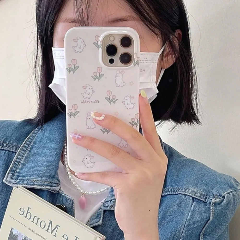 Cream White Floral Bunny Phone Case for iPhone 12 NEW